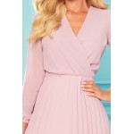 Rochie roz-inchis plisata eleganta cu maneci lungi Rochie roz-inchis plisata eleganta cu maneci lungi